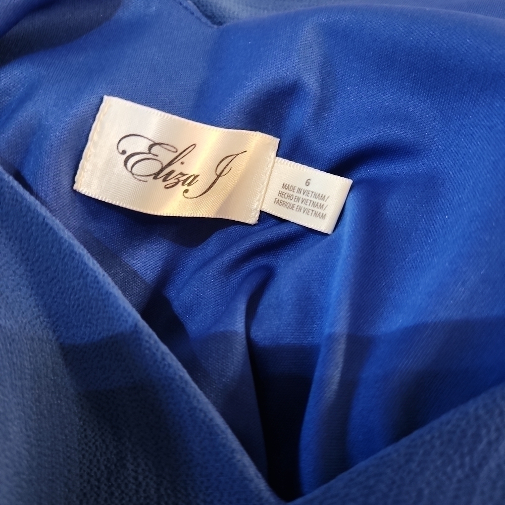 𝅺ELIZA J. Womens Blue Flutter Sleeve V Neck Tie Back Shift Dress Size 6 - Picture 13 of 14